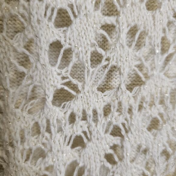 Van Heusen Open Weave Crochet Sweater Womens XL Off White Gold Cotton Blend - Picture 4 of 8